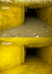 Limpieza profesional de conductos de aire en instalación industrial
