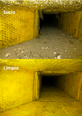 Limpieza profesional de conductos de aire en instalación industrial