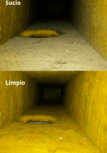 Limpieza profesional de conductos de aire en instalación industrial