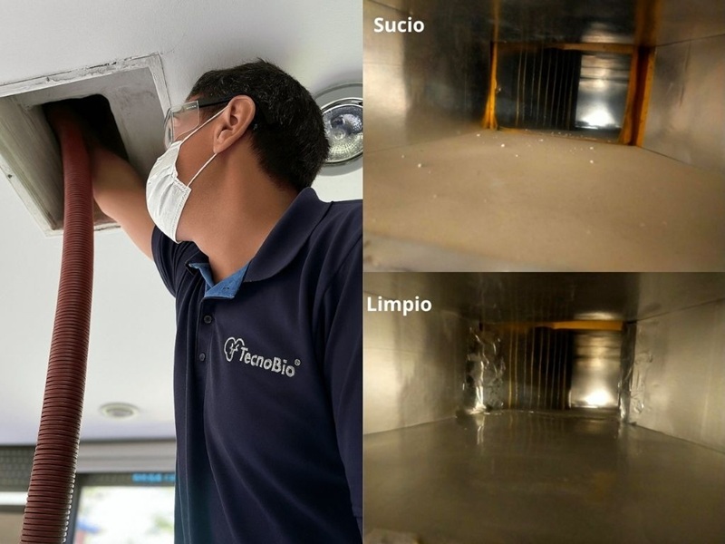 tecnico de Tecnobio limpiando conductos de aire