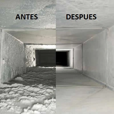 antes y después tras la limpieza de conductos