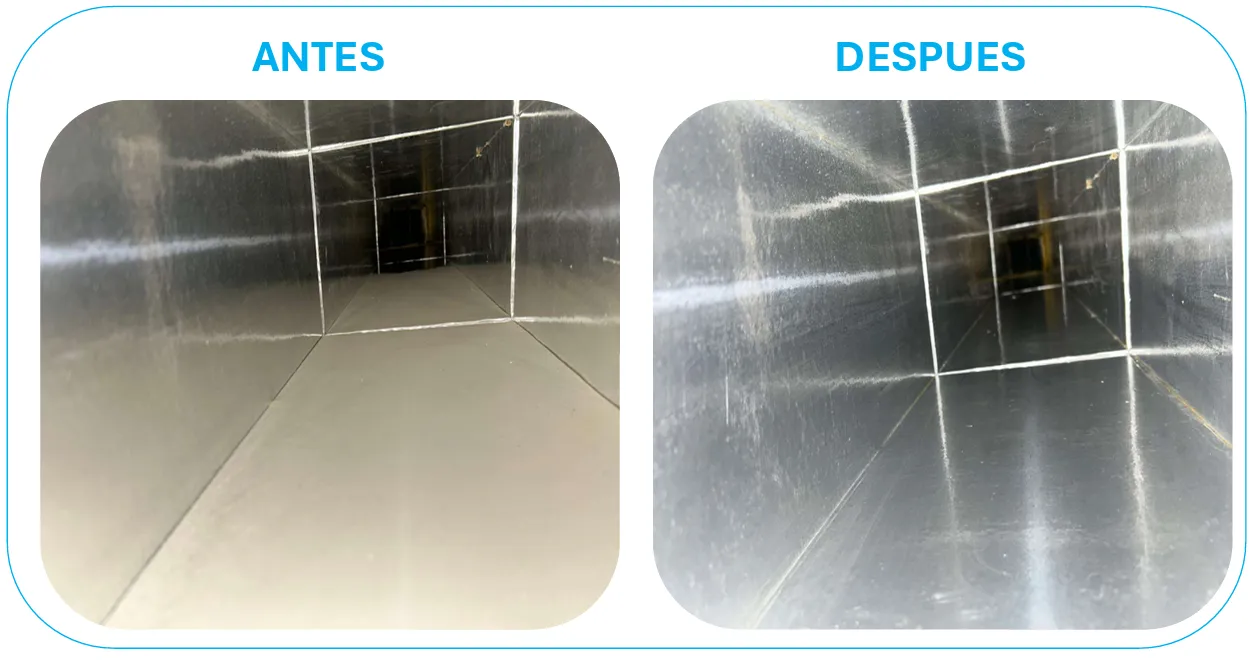 Antes y después de limpieza de conductos