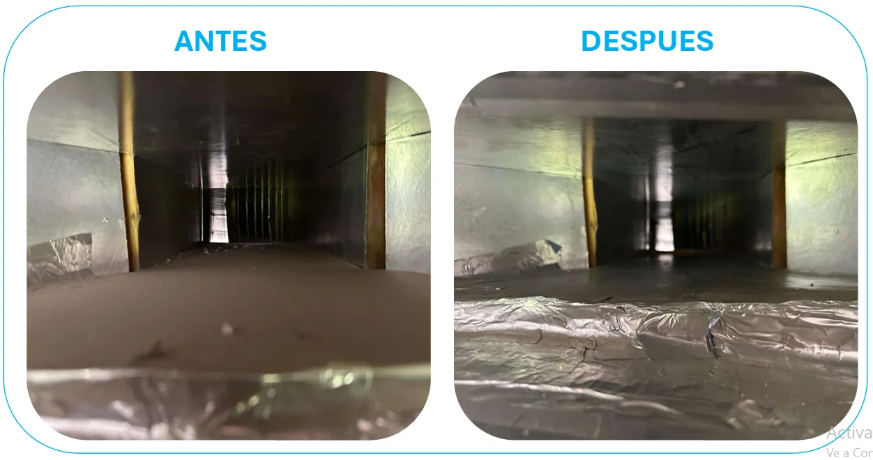 Antes y después de limpieza de conductos