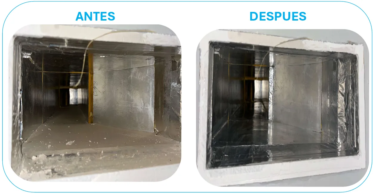 Antes y después de limpieza de conductos