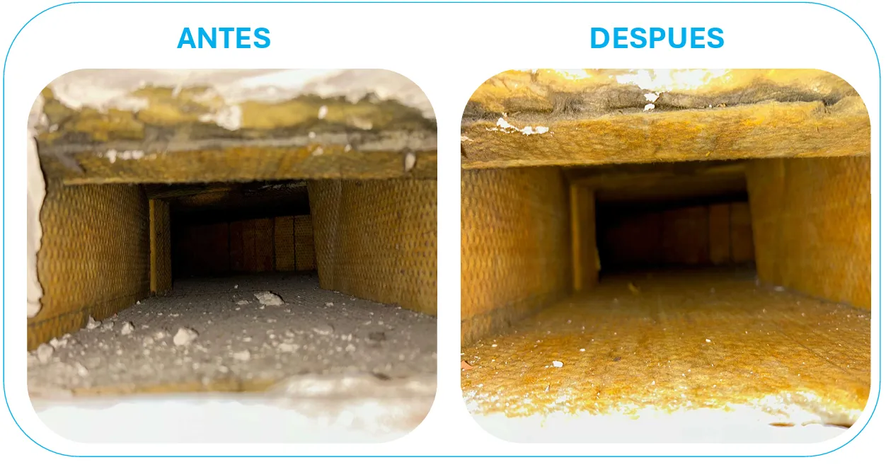 Antes y después de limpieza de conductos