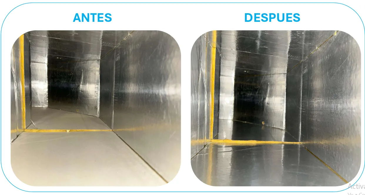 Antes y después de limpieza de conductos