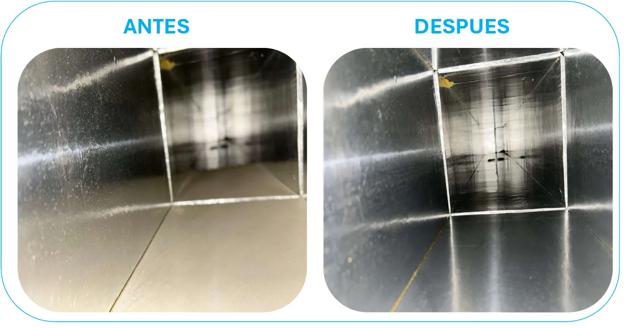Antes y después de limpieza de conductos